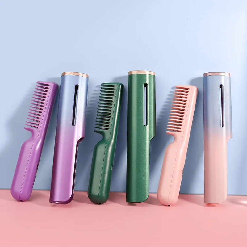 

Mini Professional Hot Comb Hair Straightener Wireless Hair Flat Iron USB Charging Wave Hair Curler 2 in 1 Wired Hair Hot Comb