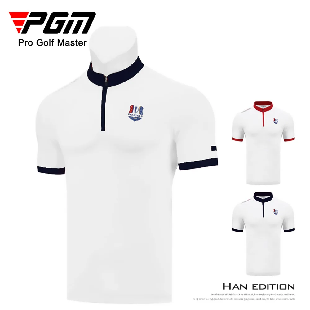

PGM Golf Men's Short Sleeve T-Shirt Summer Men's Sportswear Stand Collar Design