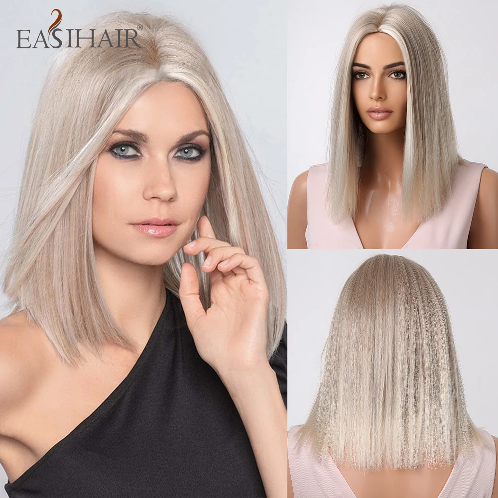 EASIHAIR платиновый блонд Омбре синтетический парик короткий Боб натуральные волосы