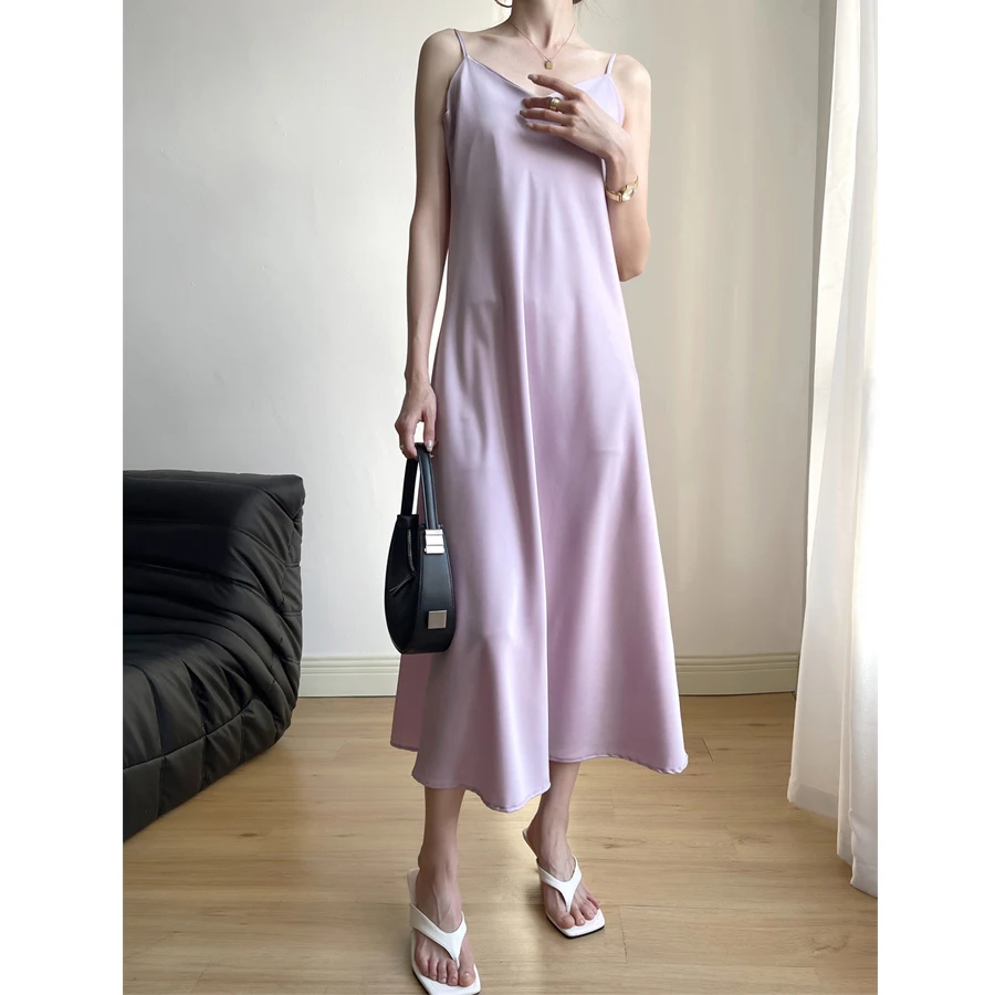 Женское атласное платье на бретелях-спагетти Элегантное Длинное Платье в стиле