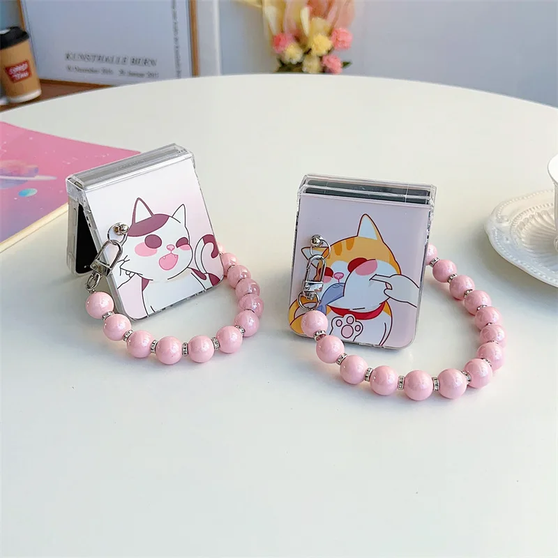 Cartoon Pinched Face Cat Phone Case for Samsung Galaxy Z Flip 4 3 Hard Cover for ZFlip3 Zflip4 Solid Shell Bracket