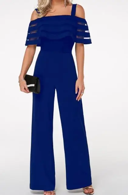 

Elegant Jumpsuits Woman 2023 Summer One Line Neck Strap Solid Color Spliced Waist Wrap Fashion Jumpsuit Female Clothing