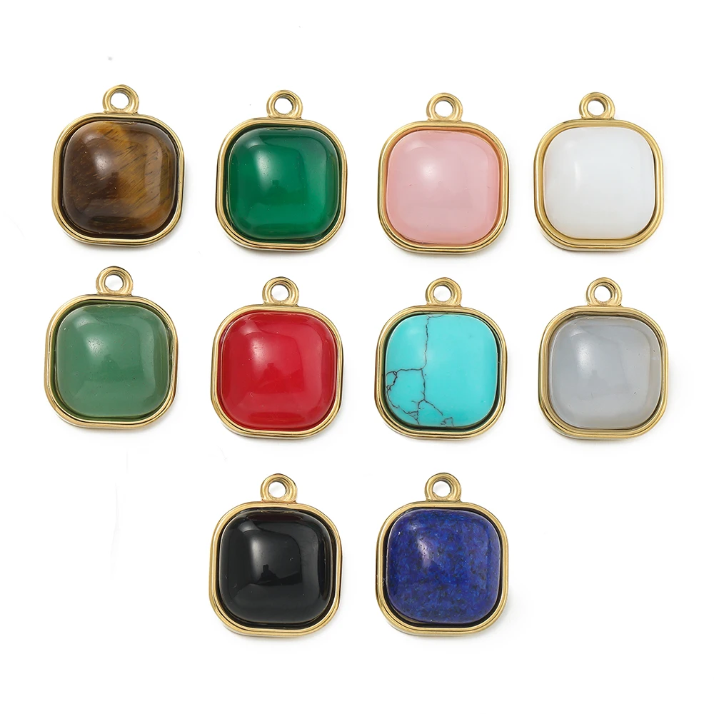 1 шт./упак. многоцветный натуральный камень из нержавеющей стали квадратный кулон