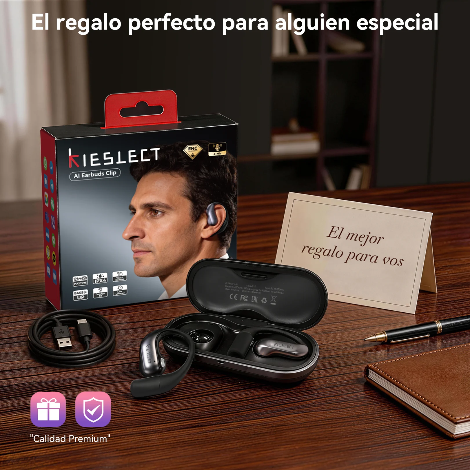 Фото Наушники-вкладыши KIESLECT Al с Bluetooth 6.0, двойным микрофоном, 450 мАч и функцией персонального AI-переводчика №4