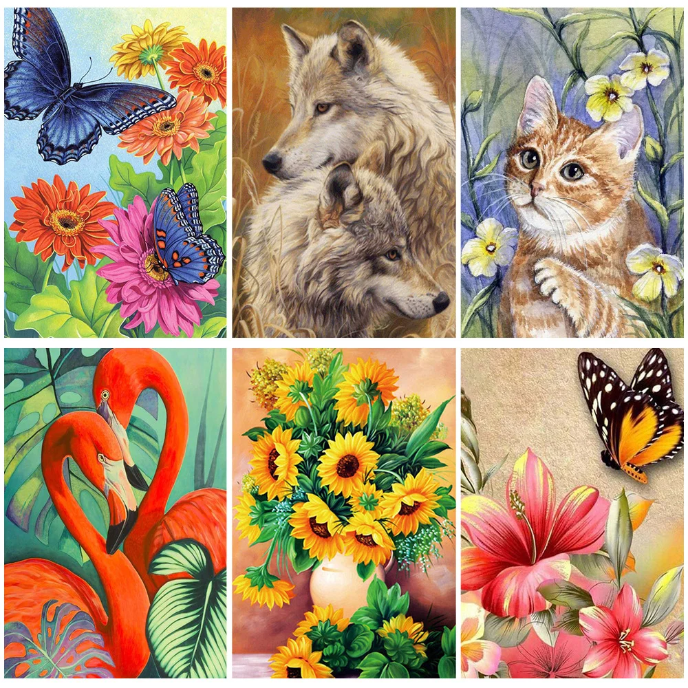 

Miaodu 5D DIY Diamond Painting Animals Wolf Cat Cross Stitch Kit Full Drill Flower Embroidery Mosaic Art Picture of Rhinestone