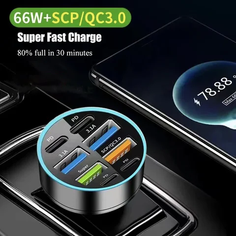 UYUXIO 8 в 1 USB C Автомобильное зарядное устройство для телефона 4 USB A 4 PD Адаптер для сверхбыстрой зарядки для iPhone iPad Samsung OPPO Oneplus Huawei Vivo