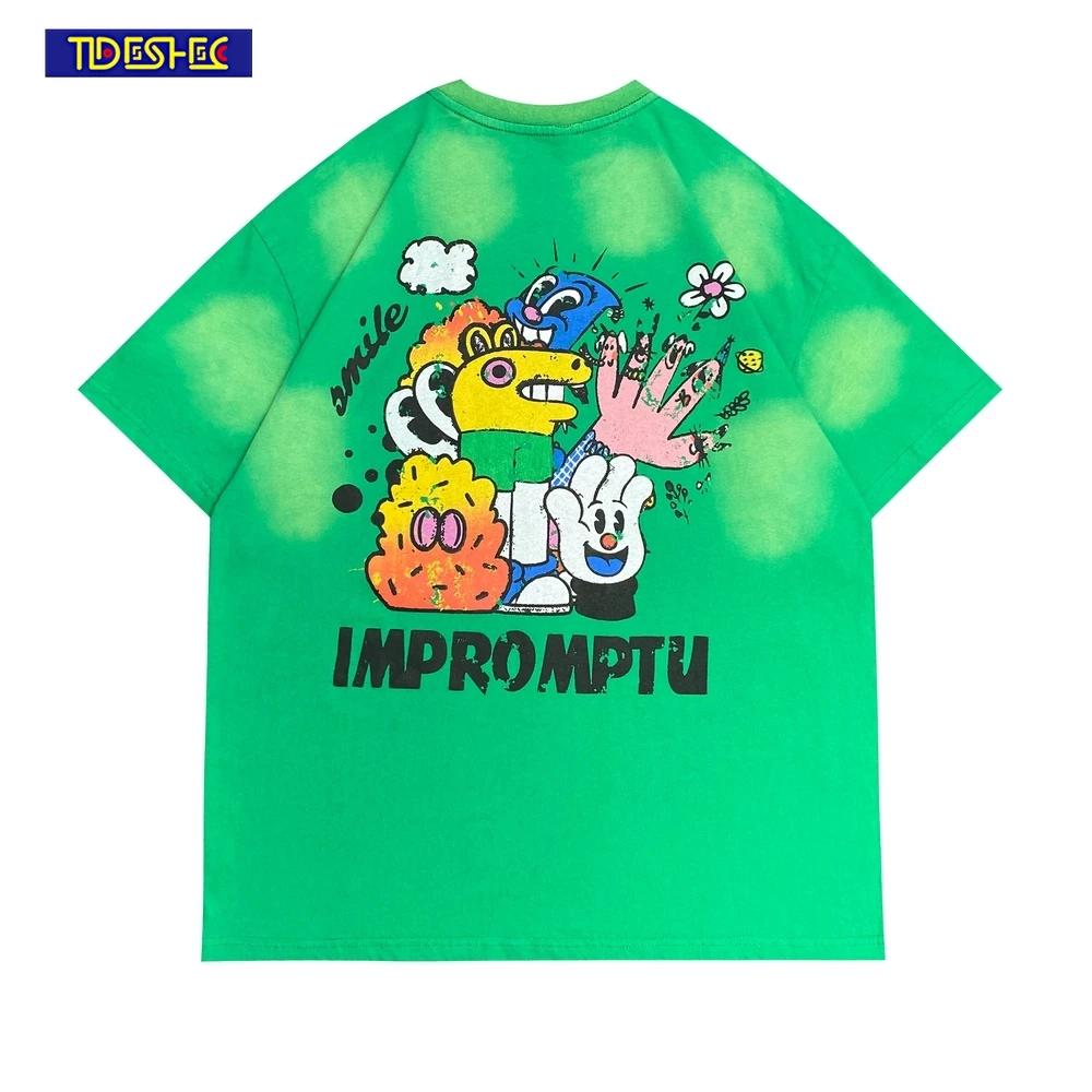 

2022 Oversize T-shirt Men Cotton Funny Cartoon Print T Shirt Embroidered Letters Tops Summer Harajuku Streetwear Hip Hop T Shirt