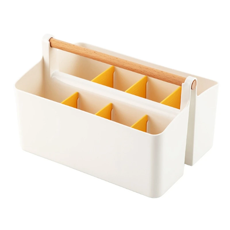 

Desk Organizer Multi-Functional Carry Divided Office Storage Tote Plastic Pencil Pen Holder White & Orange