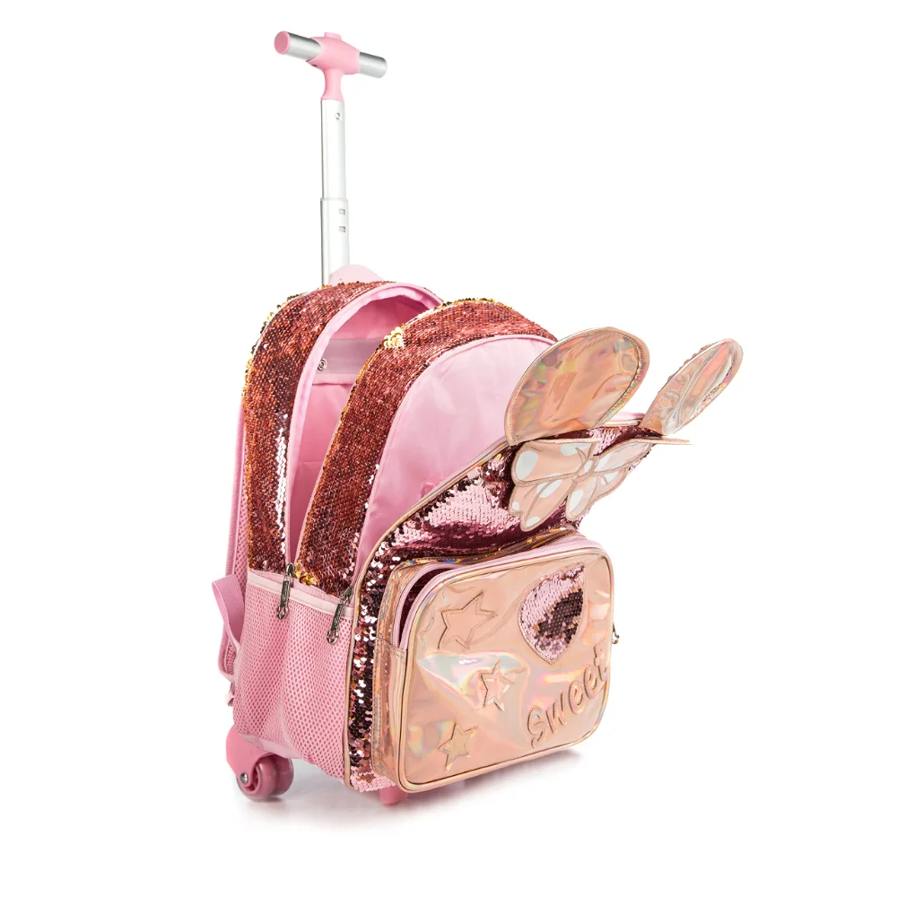 Bikab 3PC School Bags for Girls with Wheeled Bag Sequin Cartoon Cute  16