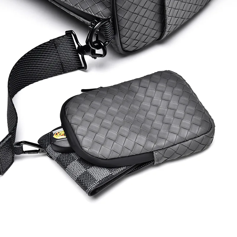 Fashion Men's Crossbody Bags Multifunctional Travel Bag Knitting PU Leather Shoulder Bag Luxury Designer Shoulder Messenger Bags