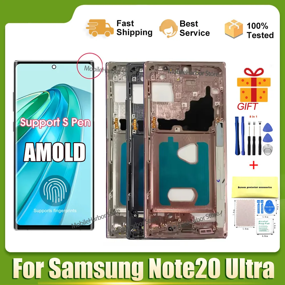 Фото AMOLED-экран в сборе для Samsung Galaxy Note20 Ultra 5G N985F N986B, ЖК-дисплей с сенсорным экраном и рамкой №1