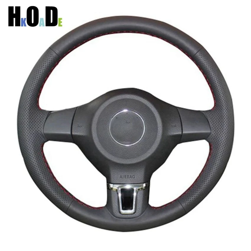 

Прошитый вручную черный кожаный чехол на руль для Volkswagen Golf 6 Mk6 VW Polo MK5 2010 2011 2012 2013