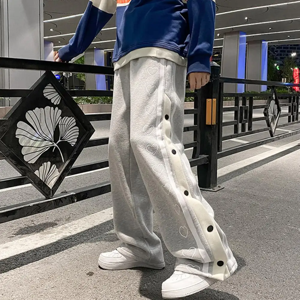 

Long Pants Relaxed Fit Spring Autumn Side Slit Contrast Color Mid Waist Sweatpants Basketball Pants for Sports