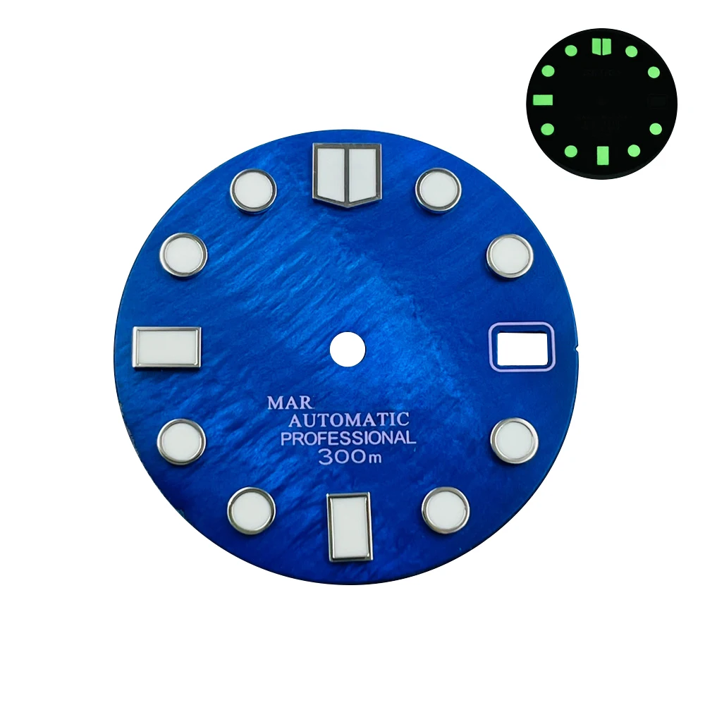 28.5mm Green Luminous Pearl Shell Dial Suitable for Abalone/Ancestor/skx007 C3 Watches Accessories for NH35 NH36 Movement With S