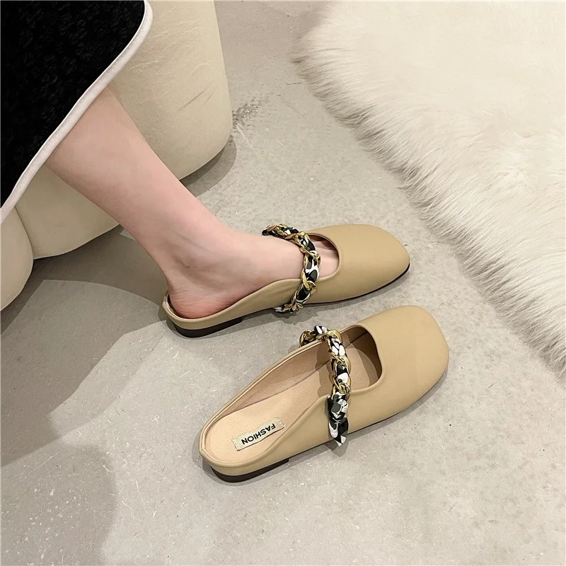 

Half Slippers Women Spring Autumn New Korean Style Fashion Flat Non-slip Sandals Low-heeled Beanie Shoes Flat Shoes Women