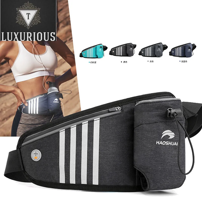 

Nylon Men Running Waist Bags with Reflective Strip Anti-theft Belt Close-Fitting Water Bottle Male Hip Bum Bag Fanny Pack