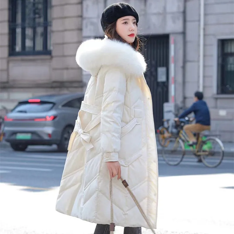 Women Winter 2021 Natural Fox Fur Hooded 90% White Duck Down Jackets Slim Long Down Parka Female Thick Warm Kurtka Damska