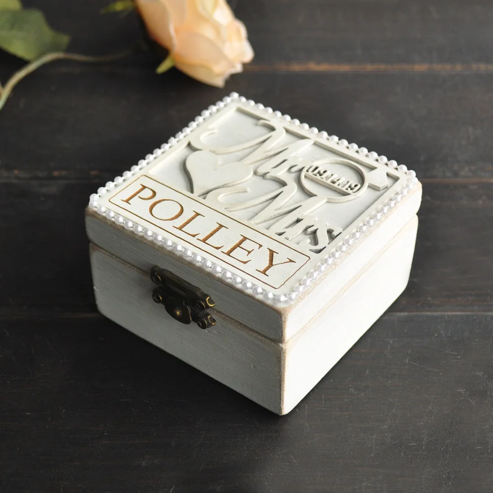 Personalized Ring Box Mr&Mrs Wooden Rings Holder Proposal Custom Ring Bearer Box Engagement Rustic Wedding Decor Jewelry Storage