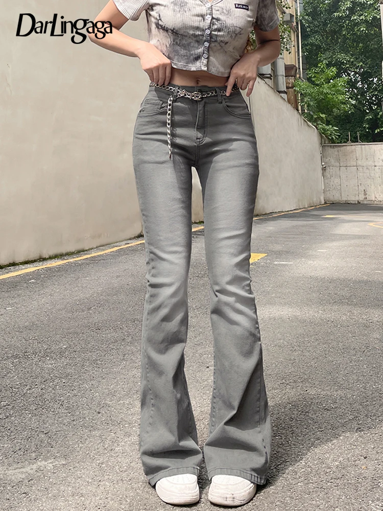 

Darlingaga Casual Gradient Distressed Skinny Flared Jeans Women High Waist Pants Slim Fashion Basic Fairycore Denim Trousers Y2K