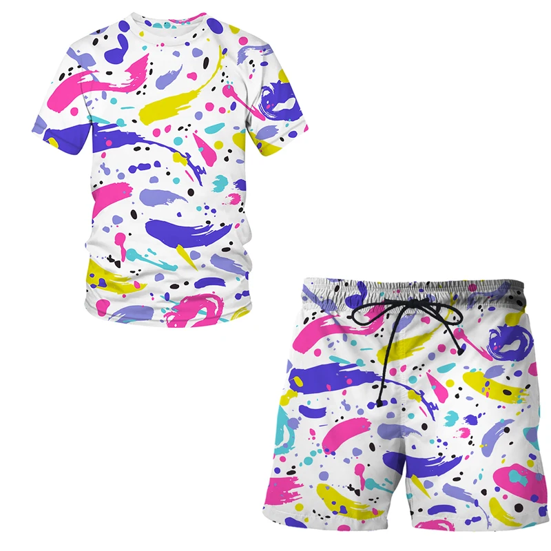 

Summer Men T-shirt Set 3d graffiti art Short Sleeve and Sport Pants 2 Pieces Fitness animal Casual Clothes Work Out Running Suit