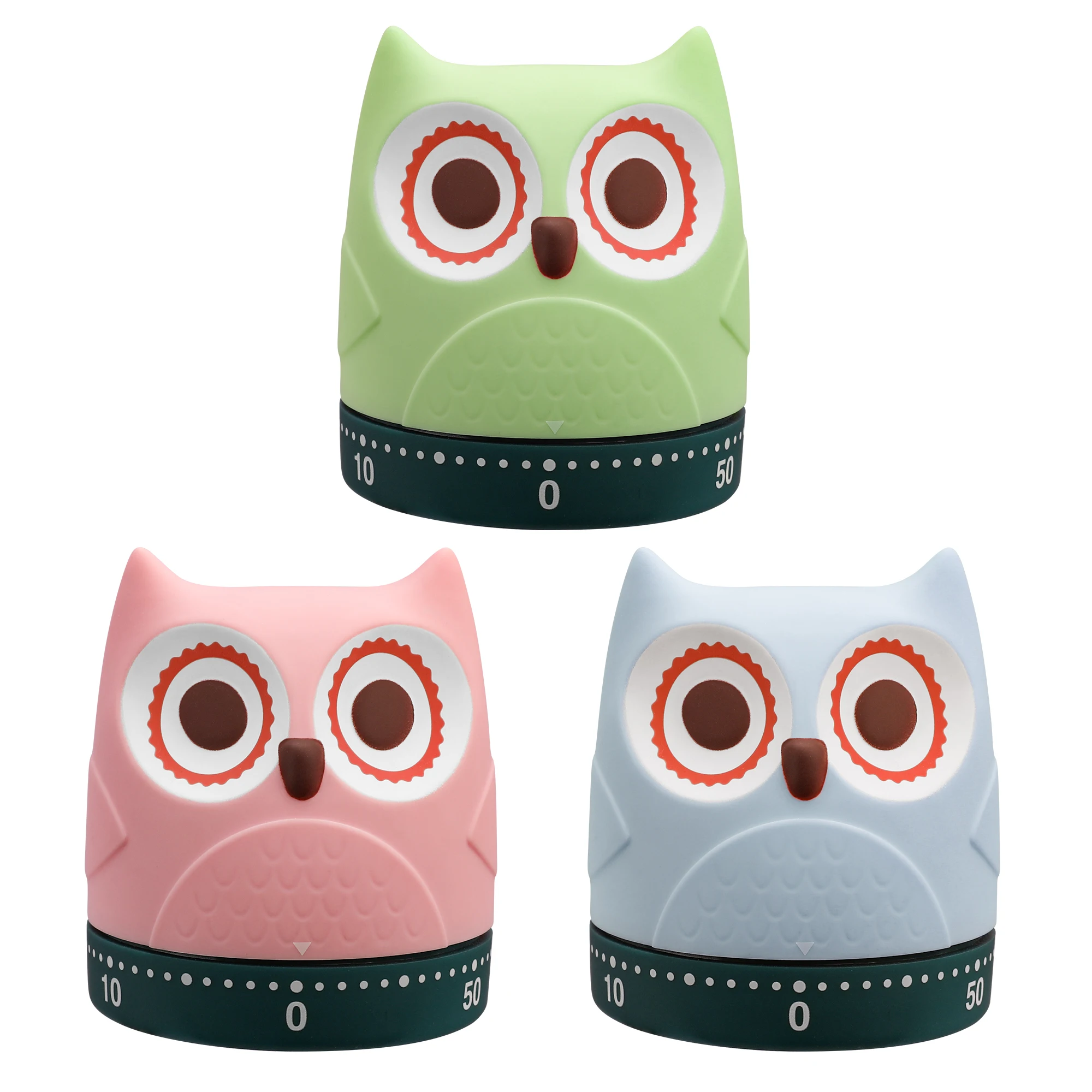 

HAUSHOF 3PCS Kitchen Timer Reminder Owl Mechanical Clockwork Countdown Timed Alarm Clock Cartoon Creative Craft Ornaments Helper