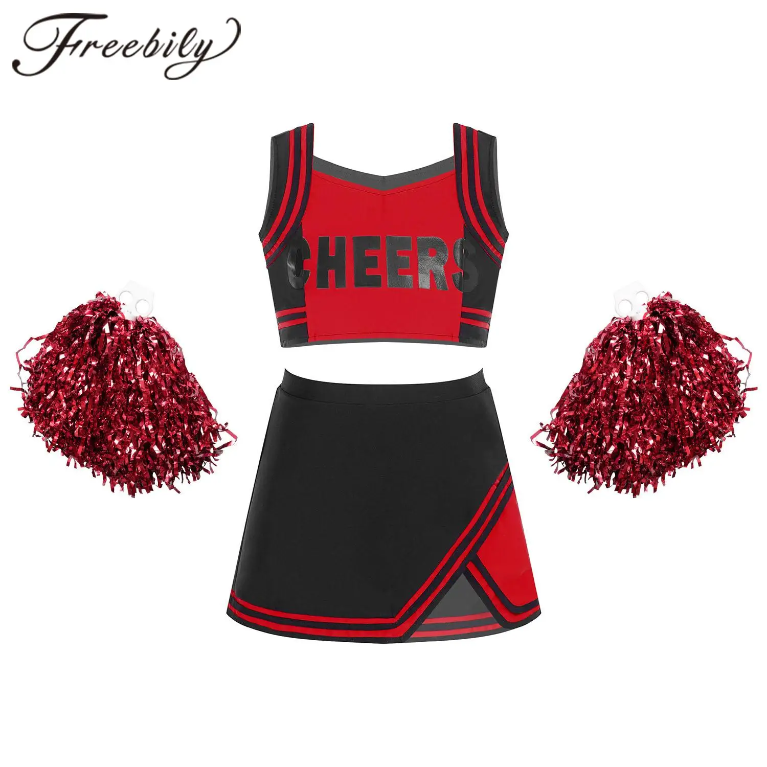 

Kids Girls Cheerleader Costumes Dancewear Crop Top + Skirt Flower Ball Set for Dancing Competition Cosplay Cheerleading Uniforms