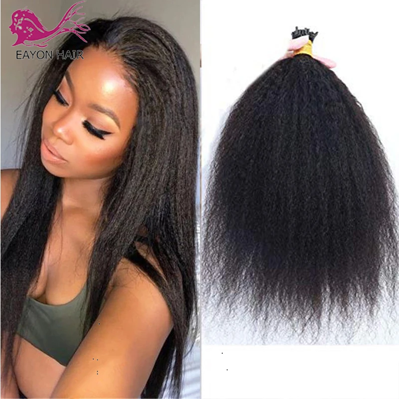 

Kinky Straight I Tip Human Hair Brazilian Remy Afro Coarse Yaki Microlinks Fusion Stick I Tip Hair Pre Bonded 1g/Strand 100g