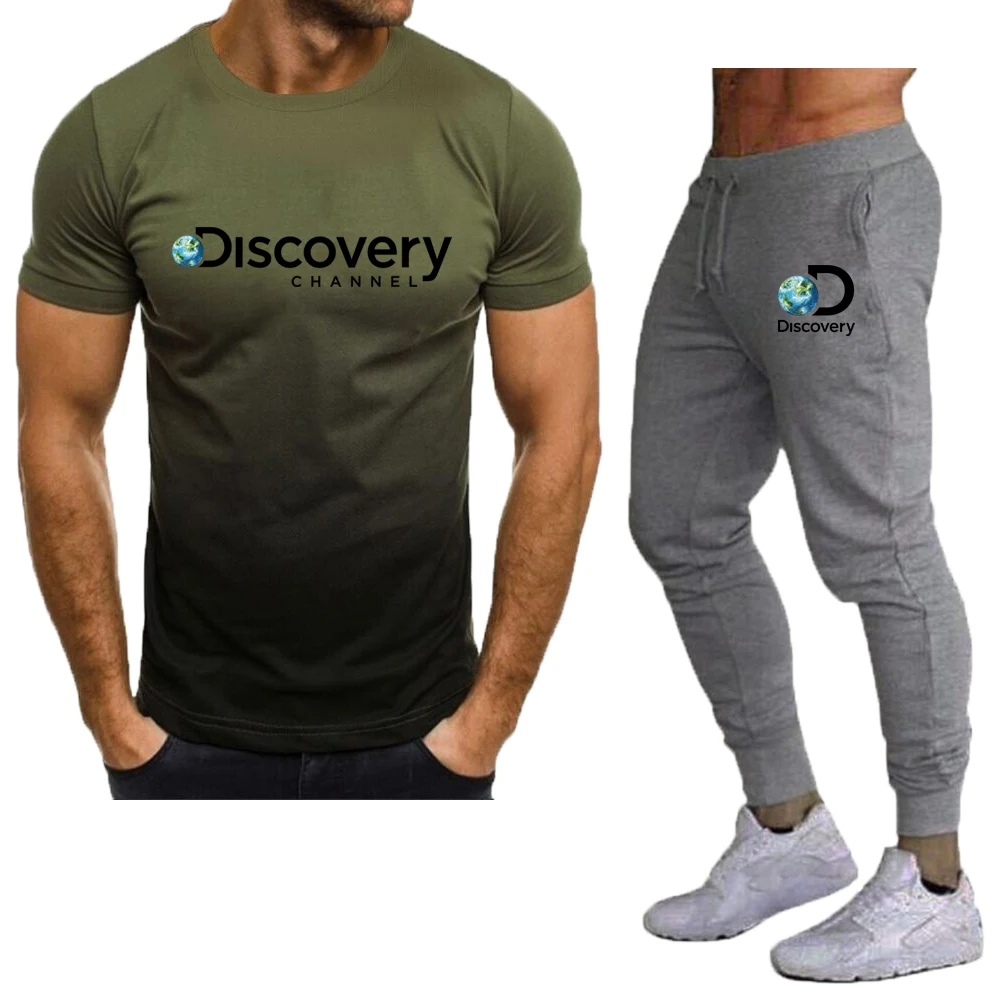 Men's Tracksuit 2023 New Summer Men Tound Neck T-shirt + Trousers Sports Suit Short-sleeved T-shirt Casual Fitness Jogging  Sets