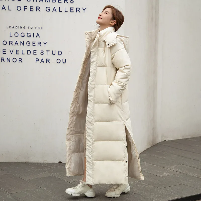 

2023 популярное хлопковое пальто, женское пуховое хлопковое пальто, зимнее утепленное очень длинное пальто, новое свободное хлопковое пальто выше колена для женщин