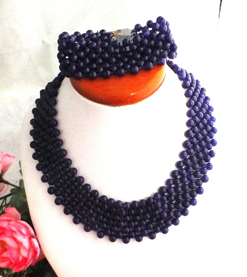 

Beautiful! Purple Crystal Beads Necklaces Nigerian Wedding African Beads Jewelry Set 18"