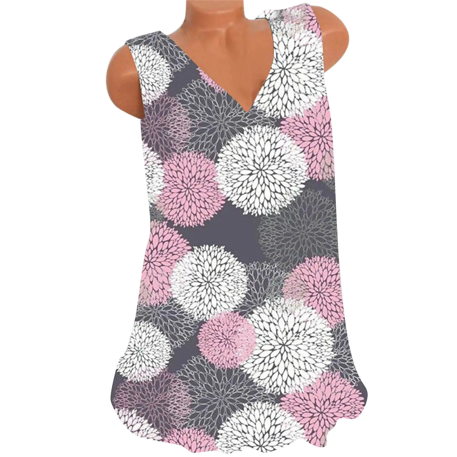 

Топ женский с цветочным принтом, свободная туника, Повседневная рубашка с V-образным вырезом и коротким рукавом, Удобная майка без рукавов с ...