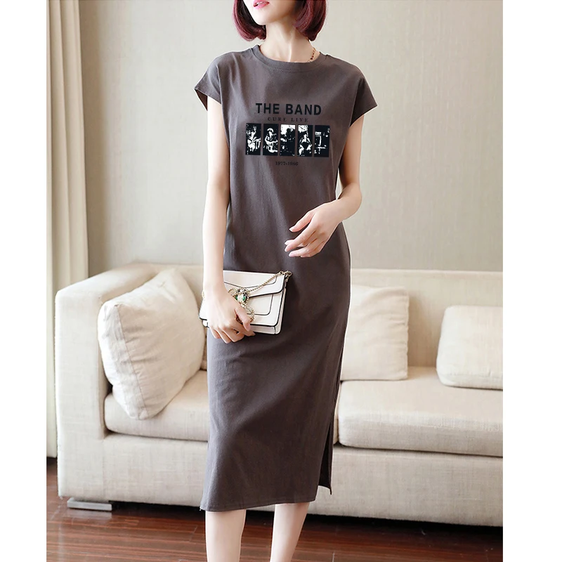 Хлопковая длинная футболка выше колена без рукавов юбка женское летнее новое