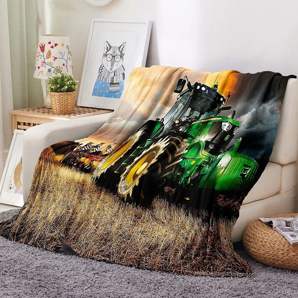 

Custom 3D Harvester Truck Car Farmers Desogn Soft Throw Blanket for Home Bedroom Bed Travel Office Rest Cover Flannel Blanket