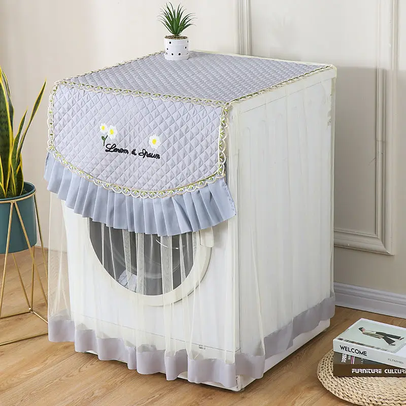 

Романтичный кружевной чехол для стиральной машины, пылезащитный чехол с цветочной вышивкой для домашнего декора, чехлы для стиральной маши...