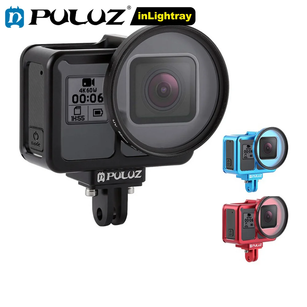 

PULUZ Aluminum Alloy Protective Cage Case for 7 Black/6/5 with Insurance Frame & 52mm UV Lens GPS Data Signal