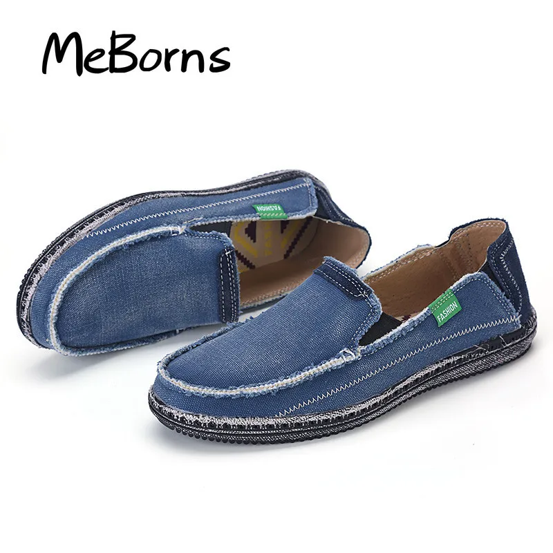 Мужские парусиновые туфли синие повседневные из джинсовой ткани без застежки на