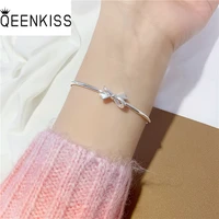 queenkiss bt6174 fine jewelry wholesale fashion womangirl bestiemother birthday wedding gift bowtie plain silver bracelet bangle