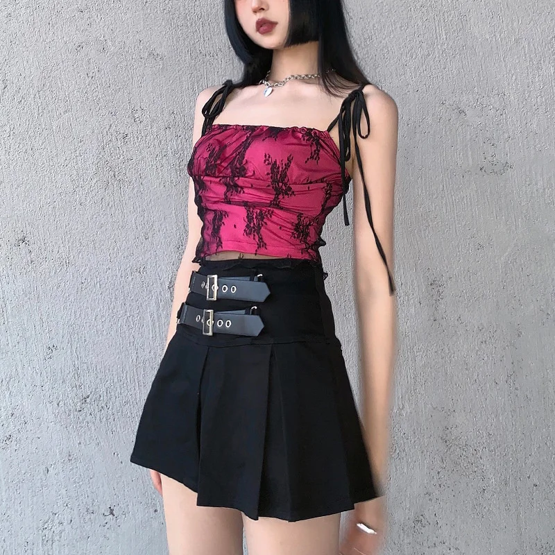 

Y2k Crop Top Women's Millennial Sweet T-Shirts With Suspender Camisole Kep1er Xiaoting Sexy Lace Vest Lolita Style