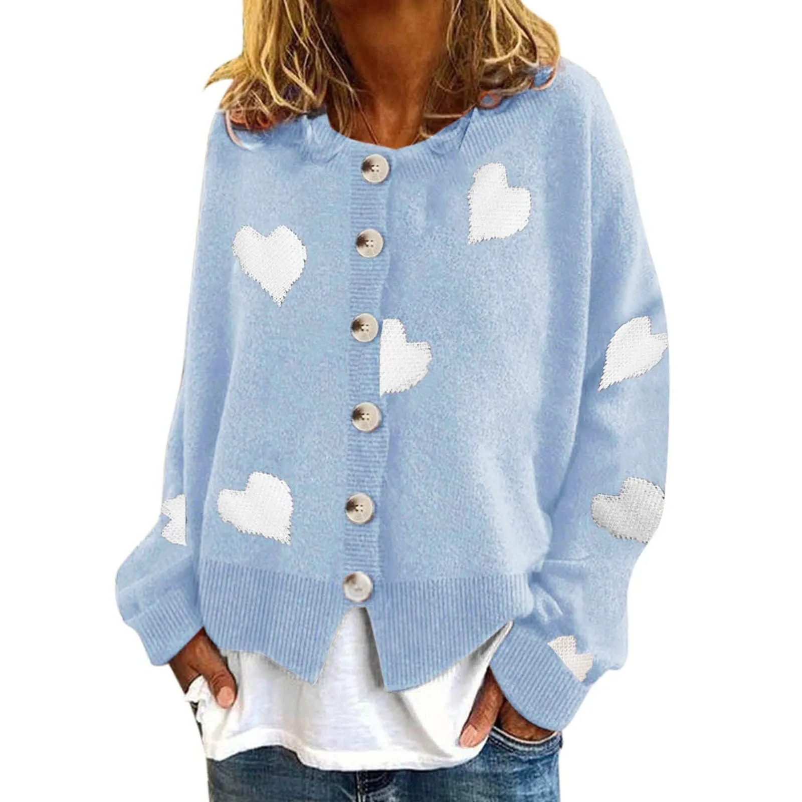 

Women'S Autumn And Winter Knitted Sweater Single-Breasted Love Long-Sleeved Sweater Jacket Fashionable Casual Sweater Coat