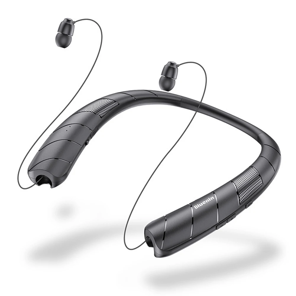

2-in-1 Wireless Headset Wearable Speaker with Mic 500mAh Earphones Neck Hanging Speaker Bluetooth-compatible for Outdoor Cycling