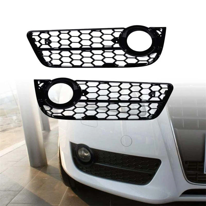 

2Pcs Car Front Fog Lamp Cover Honeycomb Mesh Fog Light Grille Grill for Audi A5 2008 2009 2010 2011 Black