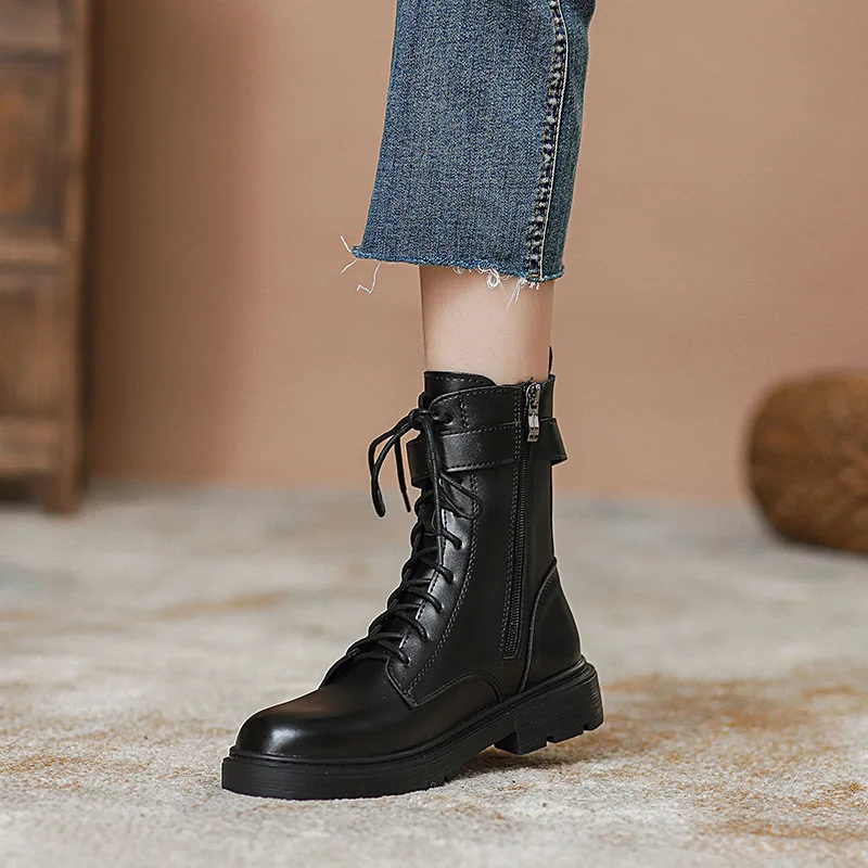 short Boots Women's New Boots Thick-soled Women's Boots Spring and Autumn Single Boots Black British Boots Wind Ankle Boots