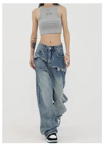 2023 Spring Women's Y2k Jeans Loose Denim Pants clothes fashion Simple Casual Wide Leg Jeans women floor mop oversize Pants