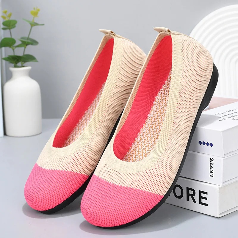 patterned weave loafers for women summer patchwork flats mom shallow barefoot shoes woman female two tone slip on ballet flats