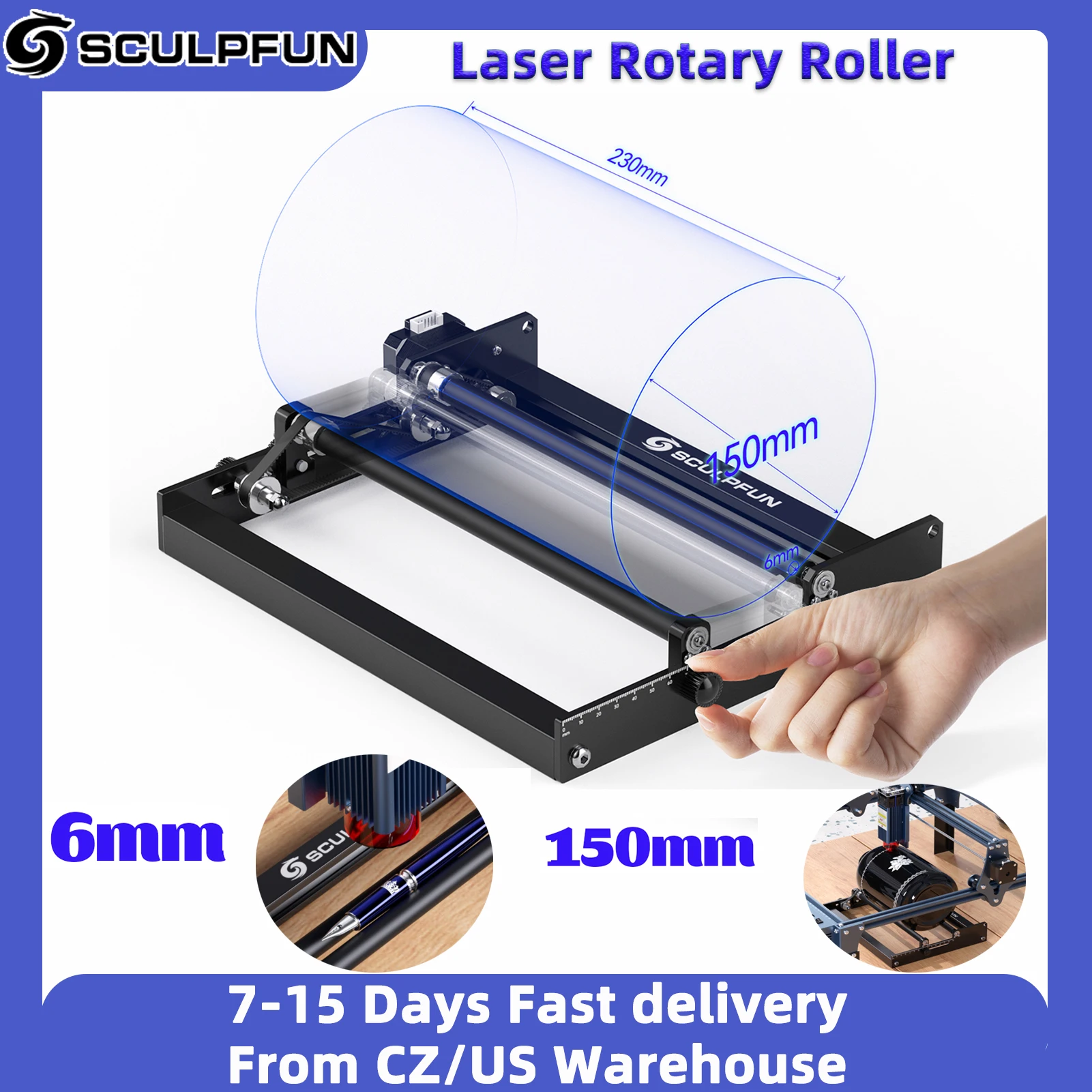 Лазерный ротационный роликовый гравер SCULPFUN лазерная гравировка вращение на 360 °