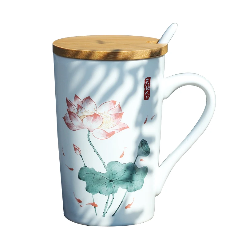 

Cute Creative Espresso Mugs Ceramic Tea Gifts Couple Mugs Lid Coffee Chinese Reusable Canecas De Porcelana Drinkware 123456