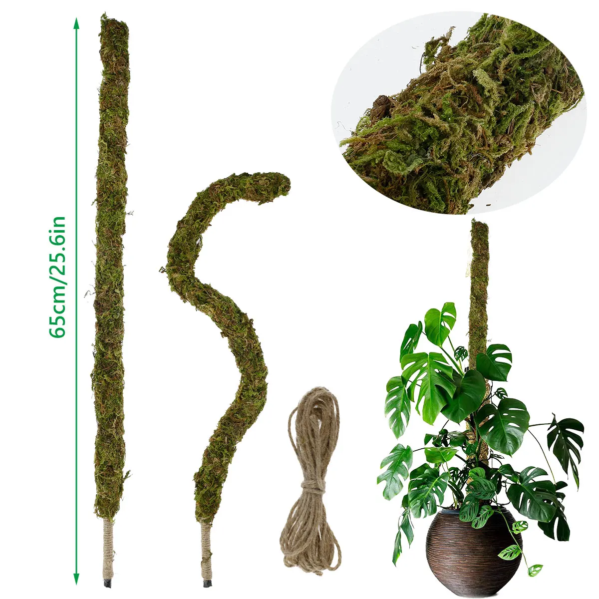 

Coir Totem Plant Support Natural Coco Coir Sticks Safe Moss Pole with Plant Twine Bendable Moss Plant Rod for Climbing Plant