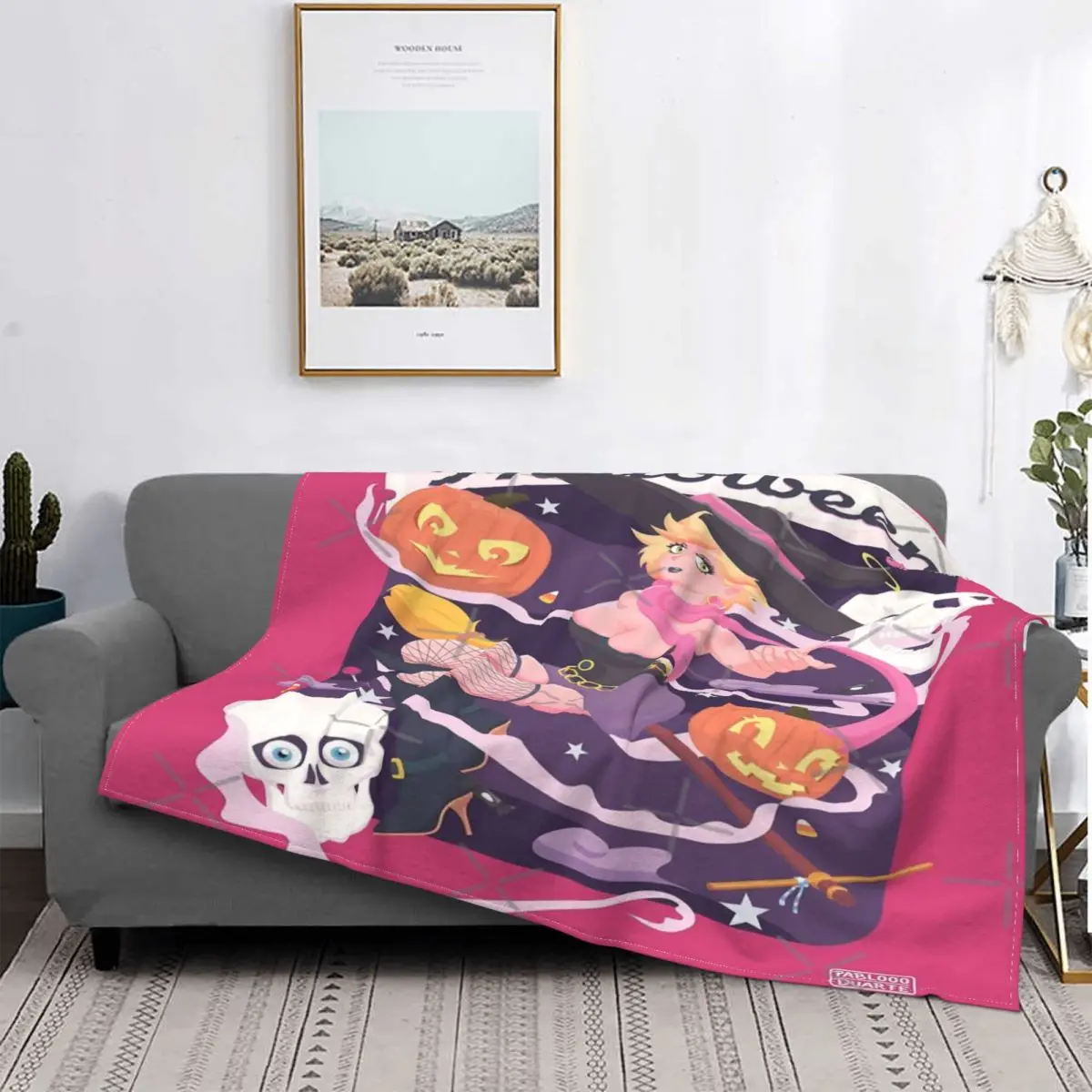 

Manta de Halloween de arte plano kouhai-chan, colcha a cuadros para cama, sofá, manta de verano, textil de lujo para el hogar