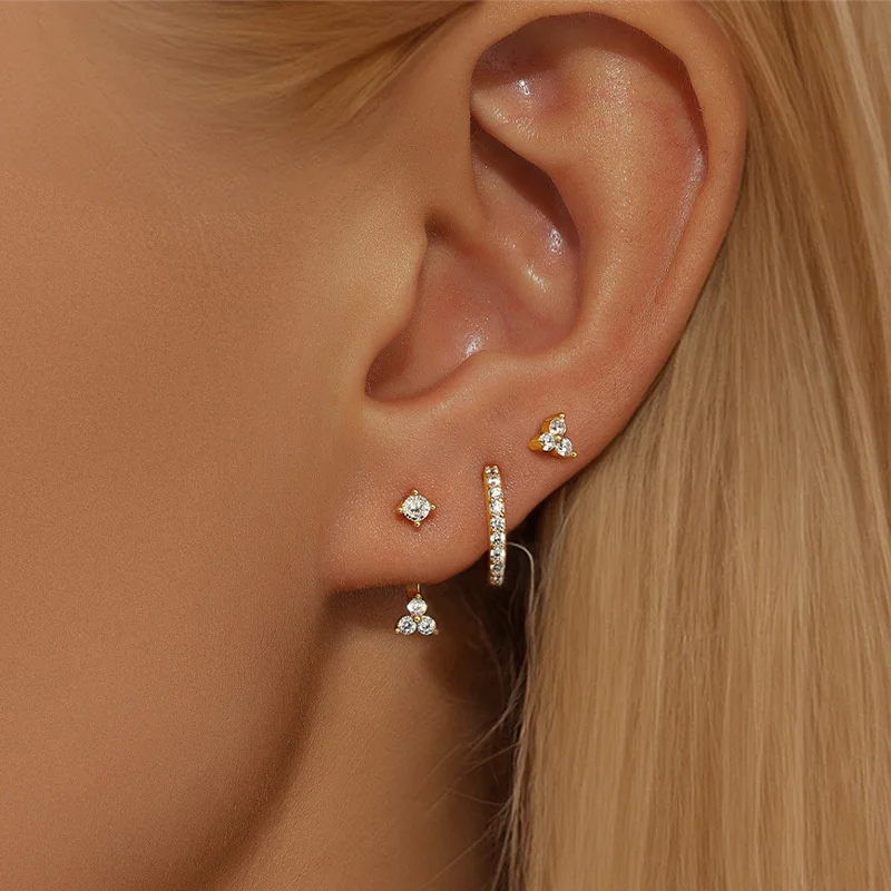 3 шт./компл. модные серьги-гвоздики с цирконием и круглым пирсингом для женщин