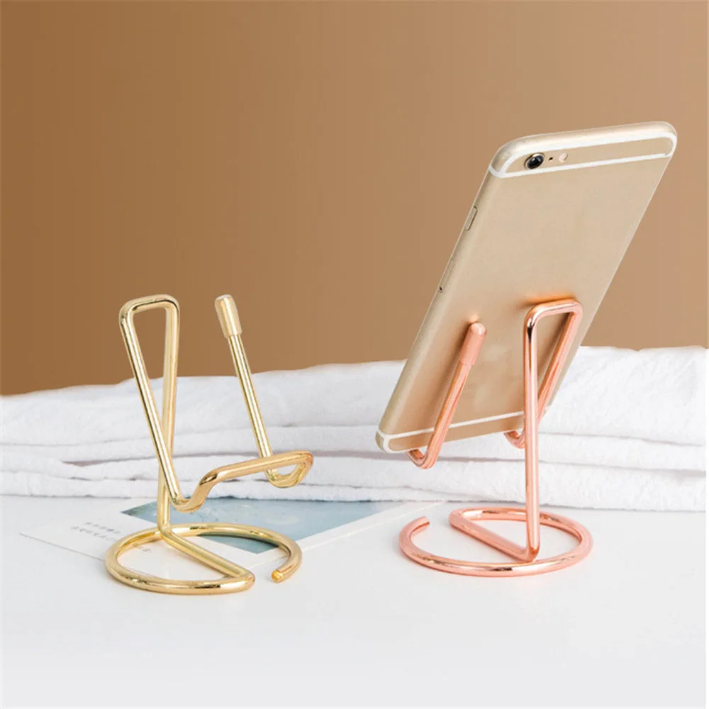 

Metal Phone Holder Desktop Organizer Golden Rose Gold Wrought Iron Hollow Out Phone Stand School Office Supplies